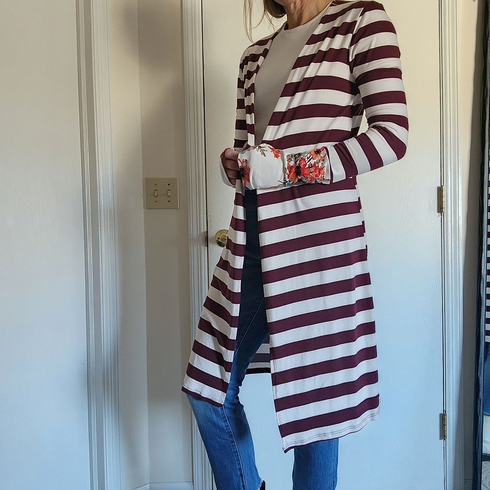 Reborn J Burgundy and White Striped Cardigan